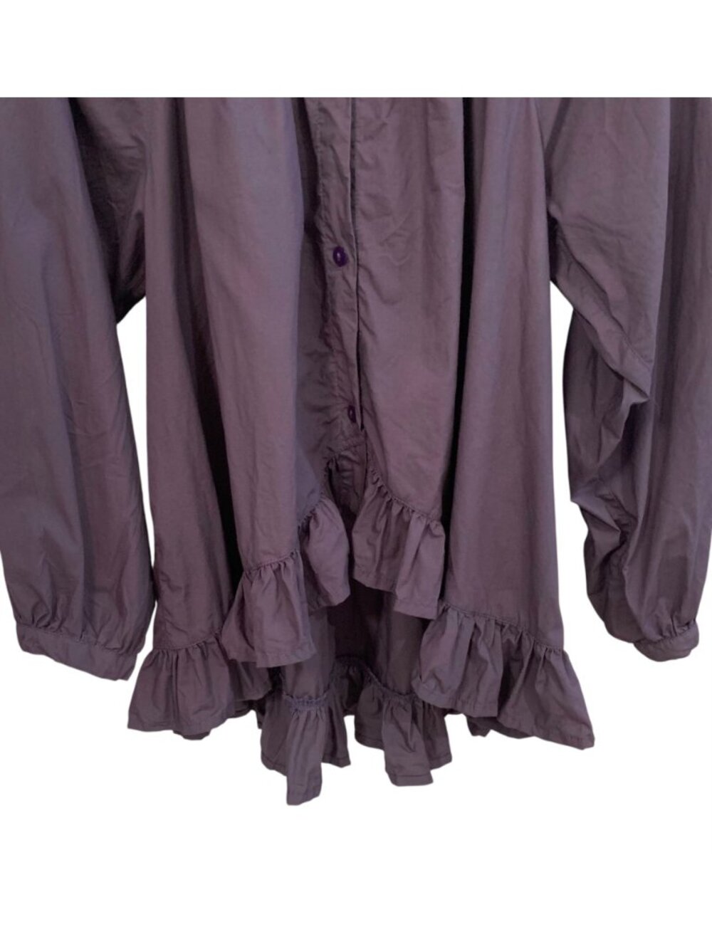 PIYAMA Eggplant Purple Collarless Hi-Low Ruffle Hem Cotton Lounge Top Size Small - Picture 4 of 7